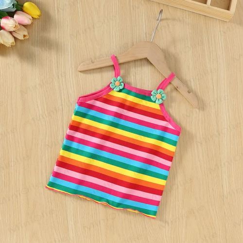 Baby Rainbow Colored Striped Suspender Top