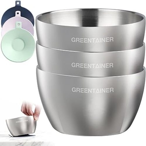 304 Stainless Steel Baby Bowl Set, Double-Wall Insulated & Unbreakable Toddler Bowls with Removable Silicone Suction Base, BPA-Free, Dishwasher Safe for infant 6+ Months (Mixing)