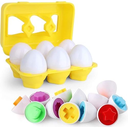 Toddler Toys - Color Matching Egg Set - Educational Color, Shapes and Sorting Recognition Skills - Puzzle for Kid Baby Boy Girl, Easter Basket Gift (6 Eggs)