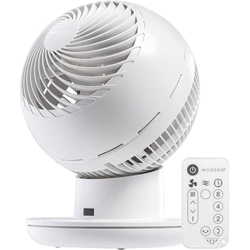 IRIS USA WOOZOO Air Circulator Fan with Remote, Oscillating, 8 Speeds, 82ft Max Air Distance, 120° Adjustable Tilt, 35db Ultra Quiet Motor, Small Fan for Bedroom, Office, Dorm, White