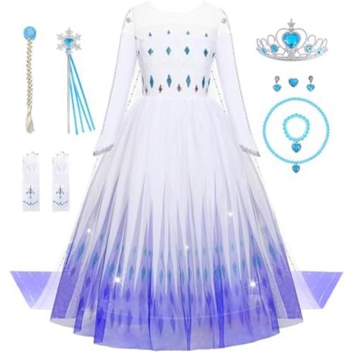 Girls Princess Costumes Snow Queen Princess Dresses Fancy Dress Up Clothes for Halloween Snow Party Cosplay, White