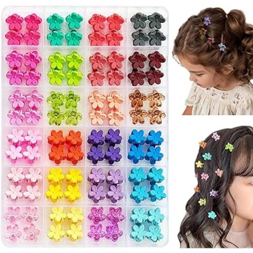 96pcs Baby Girl Hair Clips - 24 Multicolors Mini Flower Claw Clips in Organizer Box