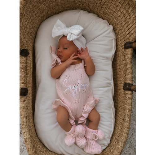 POINTELLE FRILL TIE ROMPER | BABY PINK