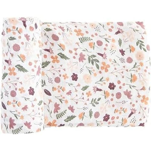 RED ROVR 100% Certified Organic Cotton Muslin Swaddle | Newborn Receiving Blanket | Baby Wrap | Boy, Girl, Unisex | Soft, Lightweight, Breathable | Burping, Nursing | 44" x 44" | Mauve Meadow