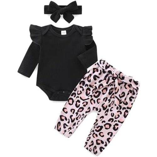 Infant Girl Clothes Long Sleeve Ruffle Bodysuit Floral Pants Bow Headband Sets Fall Winter Spring Outfits