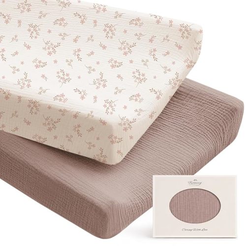 Konssy 100% Cotton Muslin Changing Pad Cover 2 Pack, 32"x16" Standard Fit