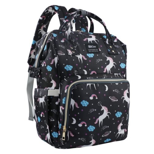 Miger Unicorn Diaper Bag Backpack Travel Nappy Bag Baby Diaper Backpack for Baby Care Gray Black