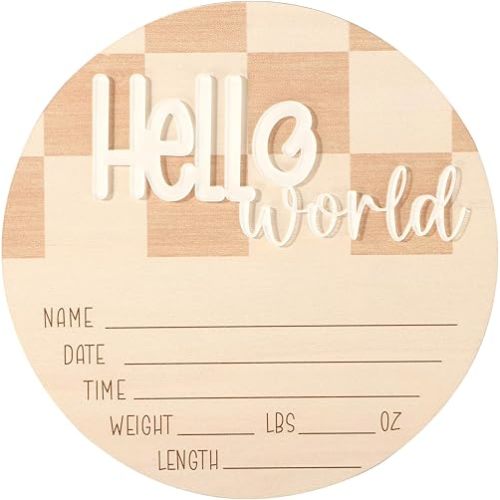 Baby Announcement Sign, 6.5in Wooden Newborn Announcement Board Hello World Baby Birth Stats Sign Welcome Boy Girl Birth and Shower Decor for Nursery (Style 1)
