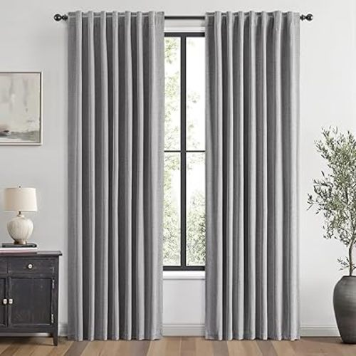 MIULEE 100% Blackout Linen Curtains for Bedroom, Glacier Gray Solid Luxury Decor Thermal Insulation Room Darkening Drapes for Living Room Nursery Back Tab Rod Pocket 42 x 84 Inches, 2 Panels