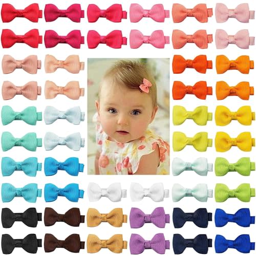 CÉLLOT Baby Hair Clips 50PCS Baby Girls Fully Lined 2" Baby Bows in Pairs | Stay in Place without Slipping &Snagging,Grosgrain Ribbon Hair Bow | Baby Girls Infants Toddlers Essential Hair Accessories