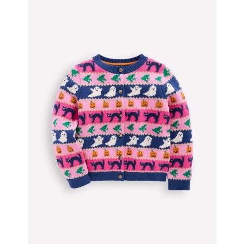 Edie Fair Isle Cardigan-Raspberry Pink Halloween