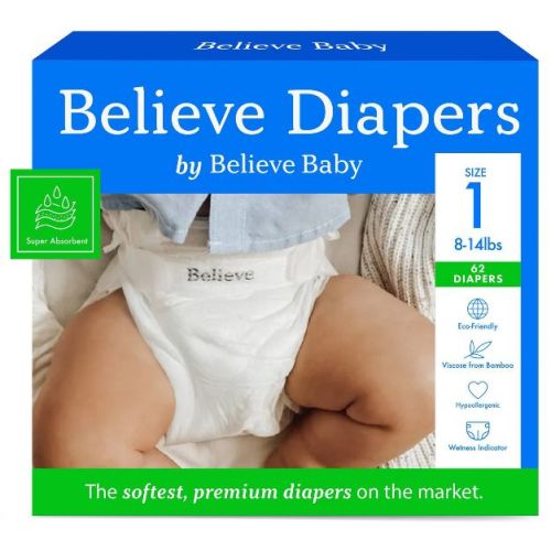 Believe Baby Premium Soft Hypoallergenic Disposable Diapers (Select Size and Count)