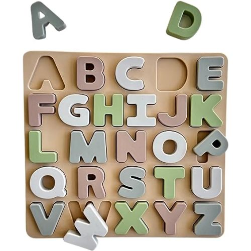 Ali+Oli Baby Soft Silicone Alphabet Puzzle Toys for Toddlers (27 Piece Set) - Montessori Learning Puzzle - Silicone Letter Shape Sorter Toy