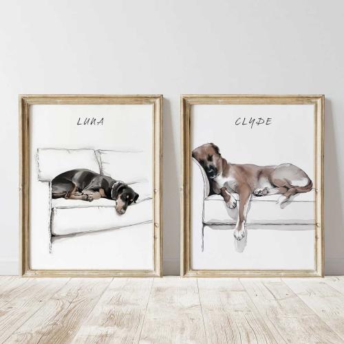 Custom Sleeping Dog Watercolor Portrait from Photo – Personalized Cozy Dog Art Print