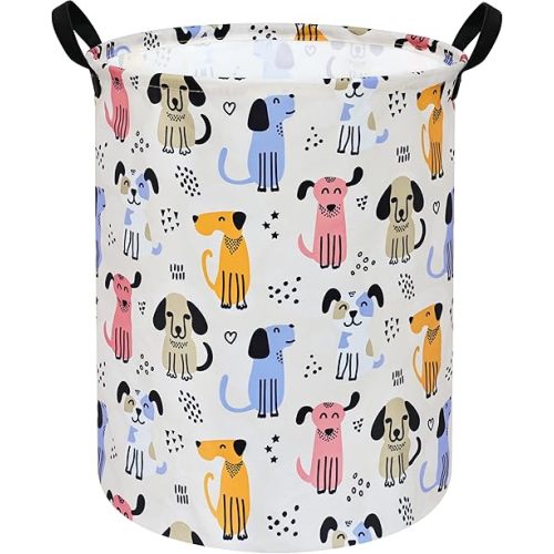 DUYIY Round Dog Laundry Hamper Storage Basket Laundry Organizer Hamper Storage Bins Clothes Box Nursery Hamper Gift Basket with Handles