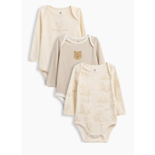 Baby First Favorites Organic Cotton Brannan Bear Bodysuit (3-Pack) - Bedrock Beige, 0-3 months