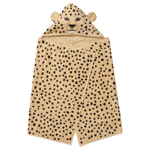 SANDLÖPARE Towel with hood - light brown/cheetah pattern 70x140 cm