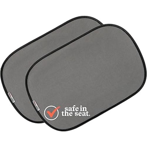 Nuby x Safe in The Seat Pop-Open Car Sun Shades - 2 Piece Set - Static Cling Window Shades for Baby in Car - UV Protection, Easy Install, and Universal Fit