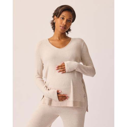 CozyKnit Maternity & Nursing V-neck Top | Deep Olive - Kindred Bravely