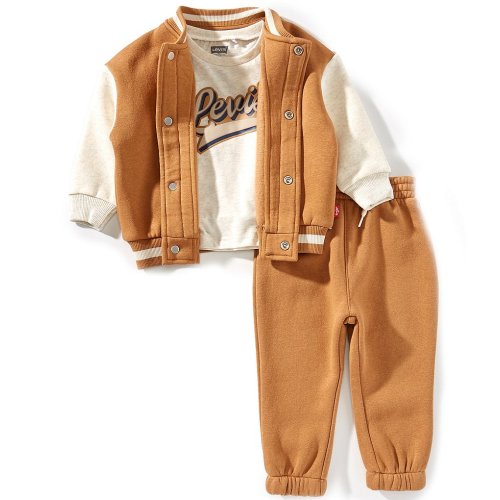 Levi's® Baby Boys Long-Sleeve Color Block Fleece Bomber Jacket, Short Sleeve Logo Jersey T-Shirt & Solid Fleece Jogger Pant Set