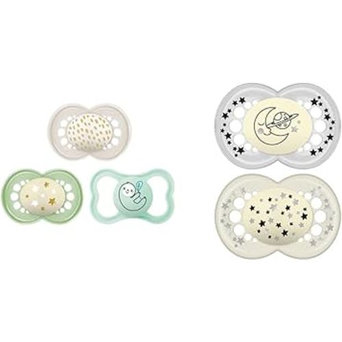 MAM Variety Pack with 3 Pacifiers - Original, Airflow, and Glow-in-Dark Nighttime Soothers for Breastfed Babies 6-16 Months
