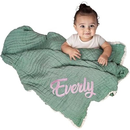 Personalized Baby Blanket Custommized Baby Blanket with Name Embroidered Handmade Custom Muslin Nursery Blankets for Boy Sand Girls Personalized (Embroidered Blanket)