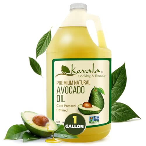 Kevala Avocado Oil Cold Pressed | High Smoke Point | Non-GMO | 128 fl oz | Kosher certified, multipurpose for cooking, roasting, sautéing & skin moisturizing