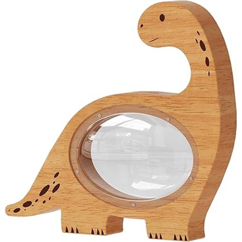 Wooden Clear Dinosaurs Piggy Bank for Boys Girls Kids, Large Unbreakable Wood Money Bank, Cute Coin Bank Creative Saving Bank for Christmas Birthday Gift Baby Shower (Brachiosaurus)…