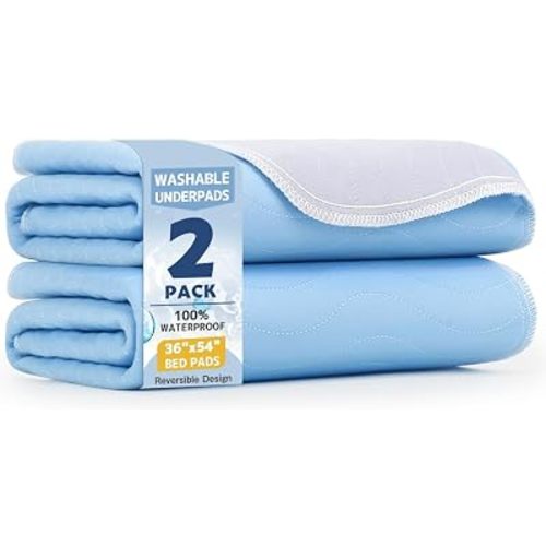 Washable Underpads 36"x54"(2 Pack)– Dual-Sided & Ultra-Thick, Waterproof Nursing Pads Incontinence Bed Pads, Reusable Washable Pee Pads for Dogs, Diaper Changing & Adults Pads