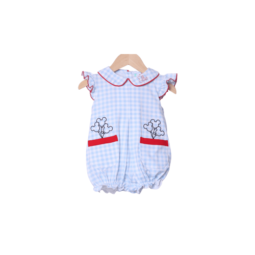 Embroidered Magical Balloon Blue Gingham Knit Bubble