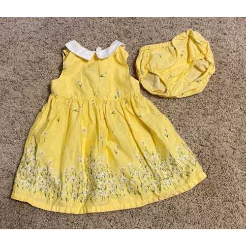 2pc Vintage 2000 Gymboree Yellow Floral Dress & Diaper Cover Outfit 6-12 Months
