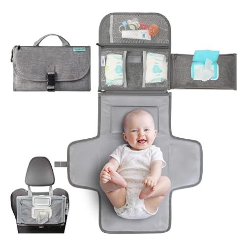 Kopi Baby Portable Diaper Changing Pad with Wipes Pocket, Premium Grey