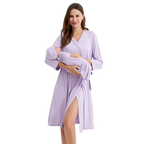 Galabloomer Flower Maternity Robe and Baby Receiving Blanket, Matching Mommy Labor Delivery Robe and Swaddle Set