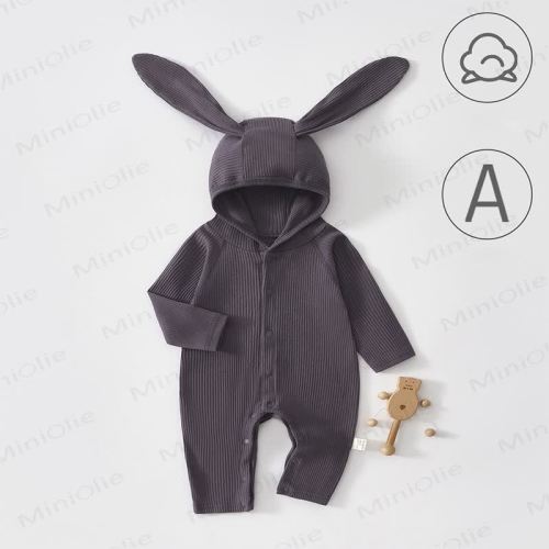 Baby Solid Color Rabbit Ear Hooded Romper