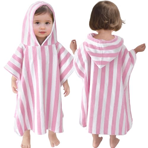 VOOVA & MOVAS Toddler Towels with Hood, Oversized (2-4Years,22"X22") Made from 100% Soft Cotton,Absorbent Hooded Poncho Towel for Baby Girls,Perfect for Pool | Swimming | Bath | Beach,Pink Stripe