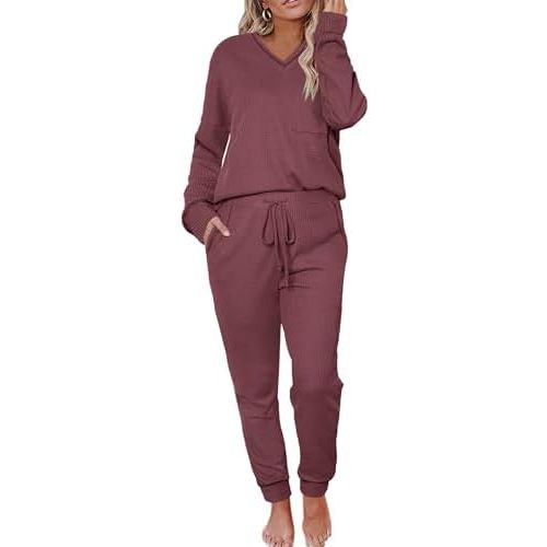 Womens Pajama Sets Waffle Knit 2 Piece Lounge Sets Sleepwear Loungewear Pjs Long Sleeve Maternity Postpartum Pajamas