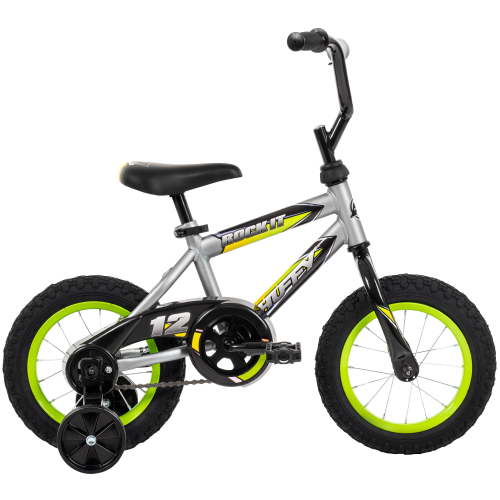 Huffy 12 in. Rock It Kids Bike with Training Wheels, Grey Matte and Lime, for Boys and Children Ages 3 and up