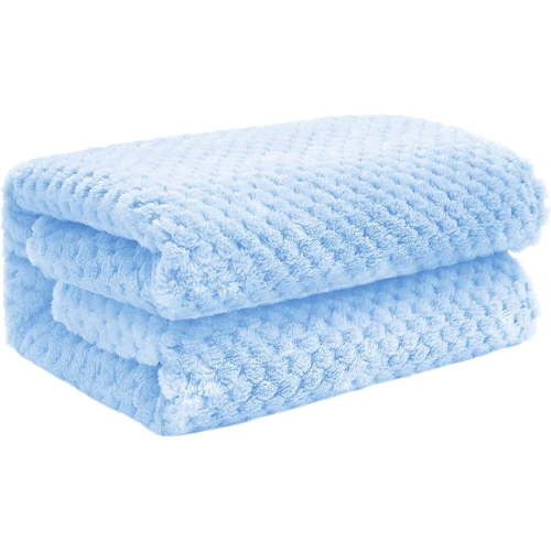 Exclusivo Mezcla Waffle Textured Fleece Blanket, Super Soft and Warm Throw Blanket for Couch, Sofa and Bed (Light Blue, 40"x50")-Cozy, Fuzzy and Lightweight