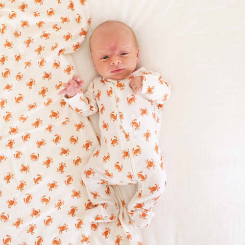 Cutie Crabs Bamboo Waffle Zipper Footie