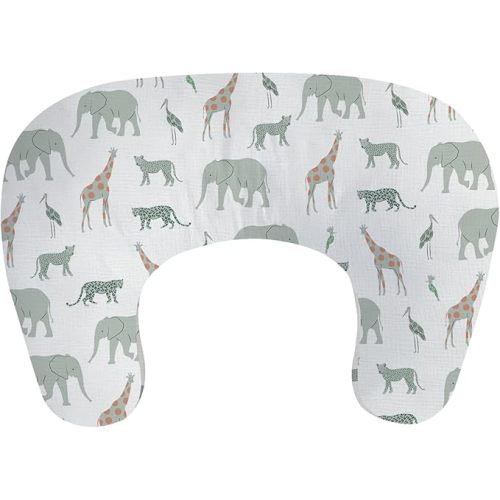 Little Grape Land Muslin Nursing Pillow, Soft 100% Cotton Breastfeeding Pillow with Breathable Removable Cover, Breast Feeding Pillows for Babies 0-12 Months with Protective Zipper Tropical Quest