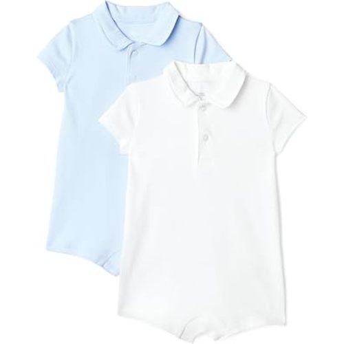 Amazon Essentials x Sofia Grainge Baby Boys' Short Sleeve Cotton Polo Romper, Pack of 2