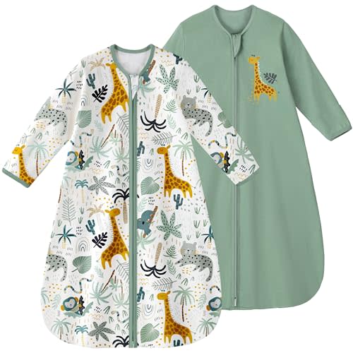 Yoofoss Baby Sleep Sack 0-6 Months Long Sleeve Wearable Blanket Baby 100% Cotton 2-Way Zipper 0.5 Tog Newborn Sleeping Sack, Lightweight(Small)