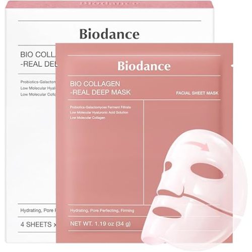 BIODANCE Bio-Collagen Real Deep Mask, Hydrating Overnight Hydrogel Face Mask, Pore Minimizing, Elasticity, Plumping, Travel Essentials & Self Care Gifts for Women, Korean Skin Care | 1.19oz(34g) x 4ea