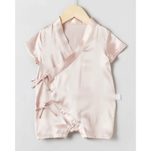 19 Momme Silk Baby Button Lace-Up Onesie -...