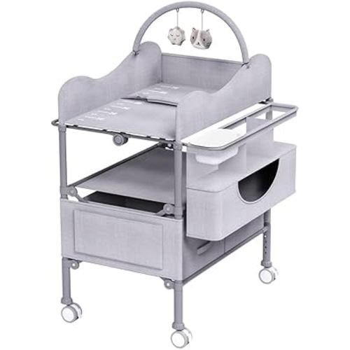 Baby Changing Table, Versatile Foldable Changing Table, Waterproof Diaper Changing Station, Adjustable Height with 2 Drawers,Baby Changing Station, Mobile Nursery for Infant and Newborn