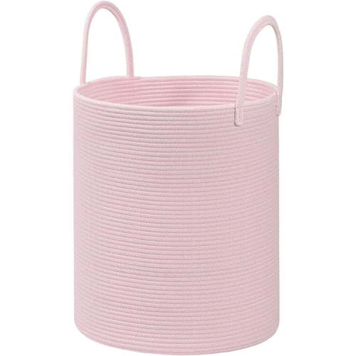 MY Cotton Rope Laundry Basket Hamper for Girls Kids Baby Nursery Hamper Bin Woven Blanket Basket for Living Room cute baby laundry basket Storage Basket for Nursery Toy Storage Bin&Box(Pink)