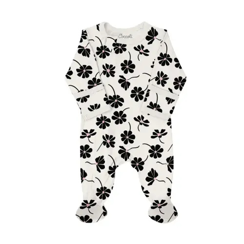 Infant Girl Modal Footie- Black Floral by Coccoli – Pi Baby Boutique