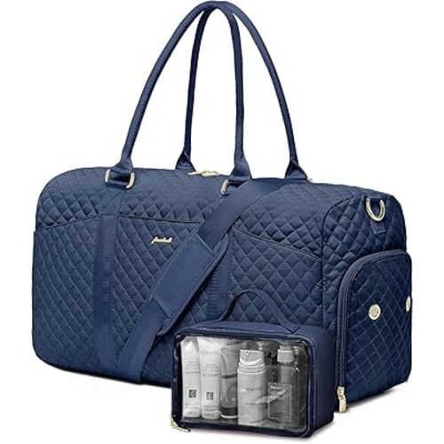 Women Weekender Travel Duffle Bag: Travel Duffel Overnight Bags with Shoe Compartment Large Carry on Tote with Toiletry Bag Weekend Traveling Yoga Gym Hospital Bag for Women with Wet Pocket Blue