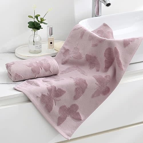 sense gnosis Lavender Hand Towel Full Embossed Velvet Butterfly Jacquard Pattern Super Soft 100% Cotton Highly Absorbent 2 PC Hand Towel Set for Bathroom Decorative 13x 29 Inch