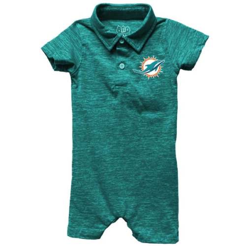 Infant Wes & Willy Aqua Miami Dolphins Short Leg Cloudy Yarn Polo Romper